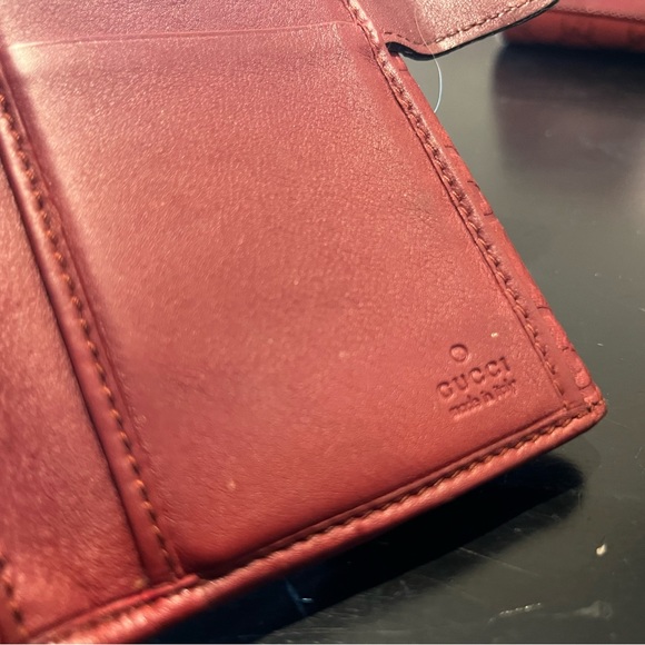 Red Long Guccissima Heart Snap Leather Wallet Bifold Monogram Leather Gold - Picture 8 of 11